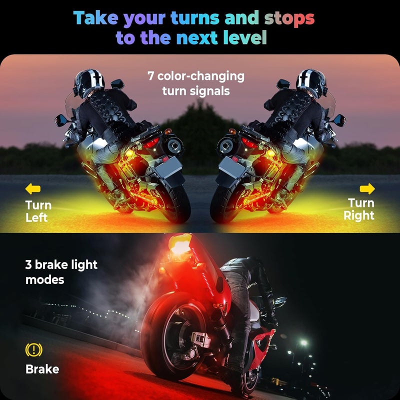 DITRIO 6Pcs Motorcycle Led Underglow Kit with APP & 2 RF Remote Control,Motorcycle RGB Lights with Brake Turn Signal, Dual Zone,12V Waterproof Pixelglow Effects for Motorcycles, Golf Carts, ATVs, UTVs - Image 4